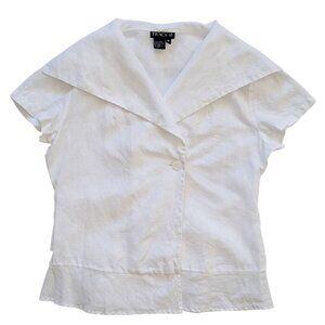 Tracy M. 100% Linen Short Sleeve Button Top Women's Size M Summer Blouse